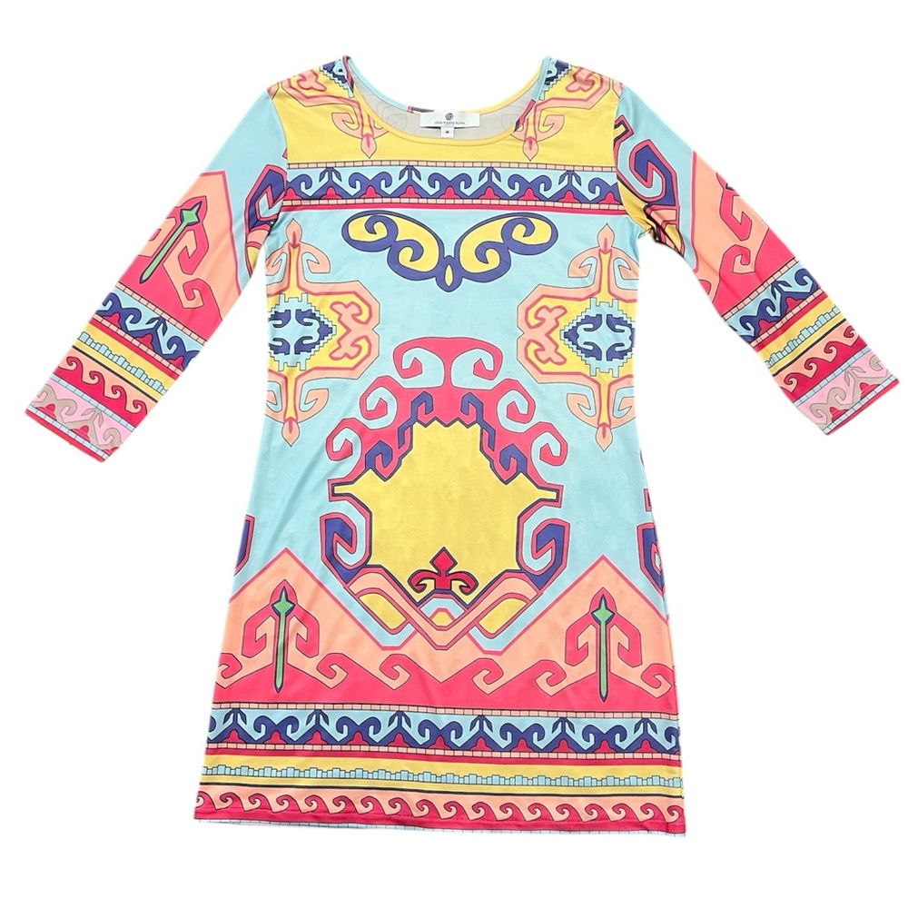 JEAN-PIERRE KLIFA PARIS colorful 3/4 sleeve DAPHNE dress grecian size MEDIUM